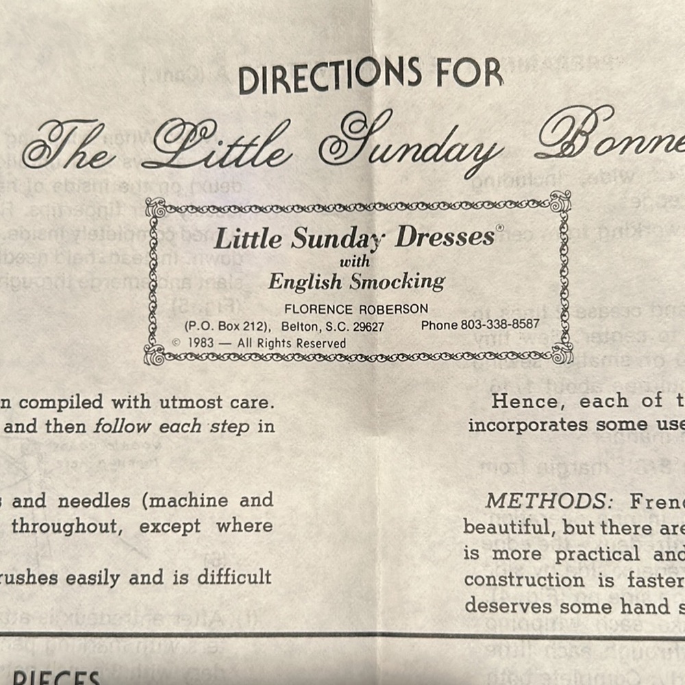 Vintage 1983 Little Sunday Dresses, bonnet pattern. Complete Partially cut. - Picture 4 of 6